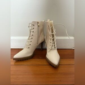 Venus Lace Up Cream Heeled Boot - brand new never worn